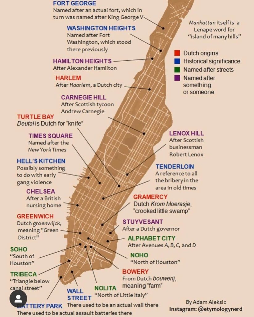 I quartieri di Manhattan: etimologia dei nomi